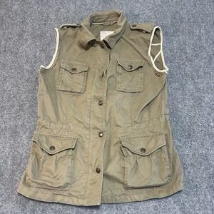 Vintage Banana Republic Women's Safari Vest Medium Cargo Pockets‎ Zip Up Olive